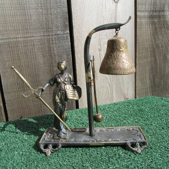 Floral Engraved Solid Brass Hotel Desk Bell on Stand – Jones  Art Nouveau Bronze Office Desk Justice Bell